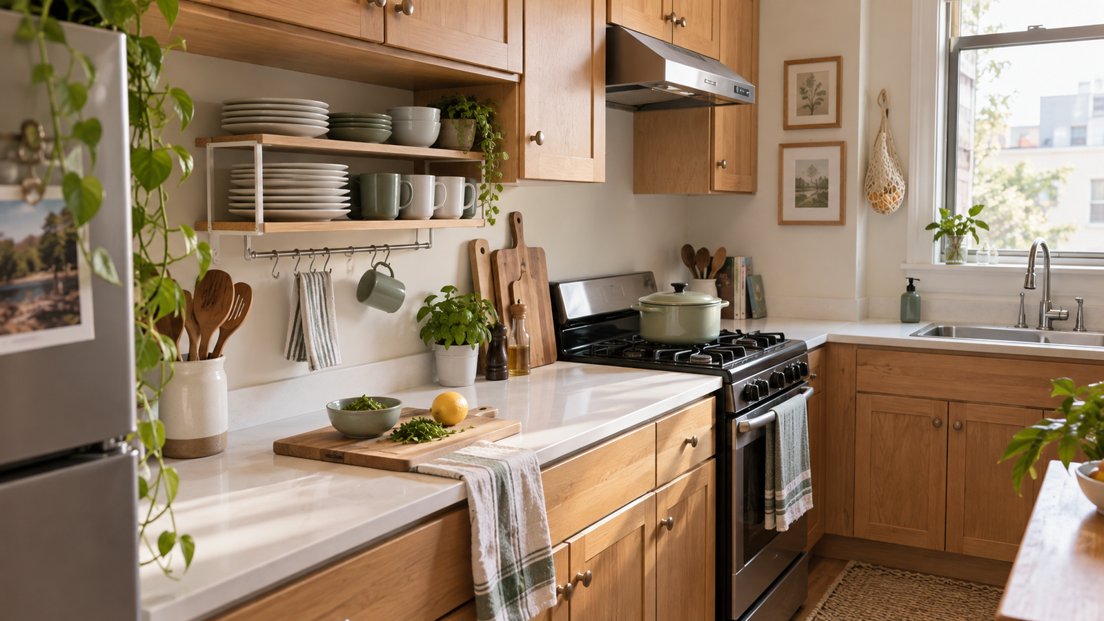 Small kitchen storage ideas for cabinets, counters, drawers, and narrow spaces